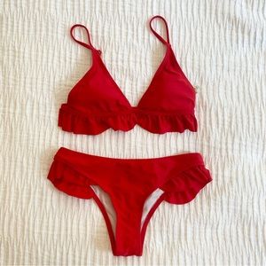 Red Zaful Ruffle Bikini sz 4